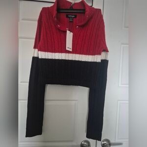 Refuge Women's Red, White, and Black Cowl Neck Sweater